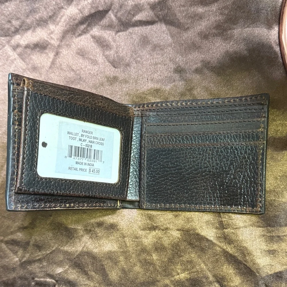 Ranger Belt Company Brown Leather Bifold‎ Wallet + Cross Necklace New with Box
